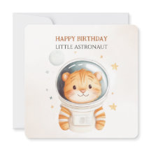 Tarjeta de cumpleaños de astronauta con tema espac