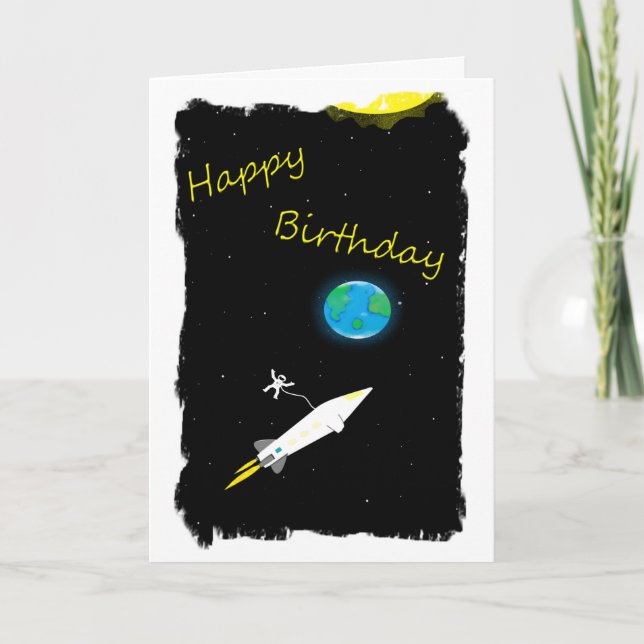 Tarjeta de cumpleaños de astronauta en el espacio (Anverso)