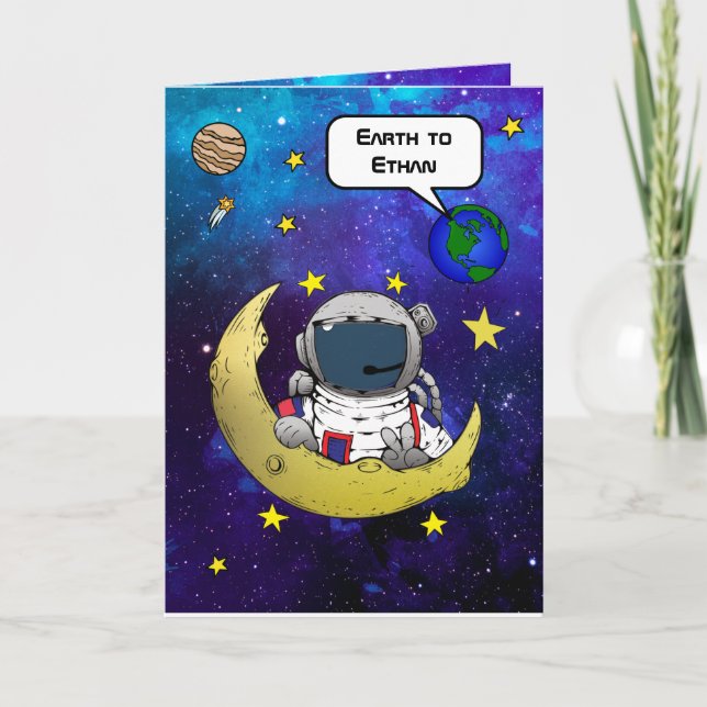 Tarjeta de cumpleaños de astronauta y luna (Anverso)
