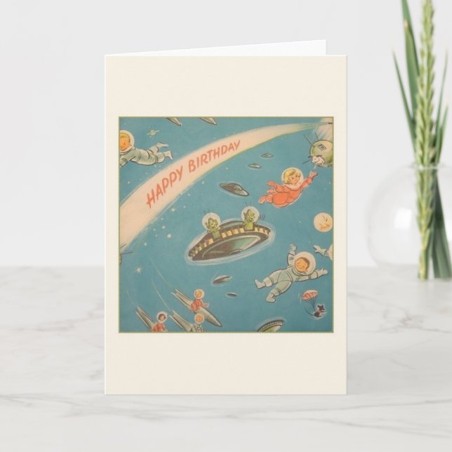 Tarjeta de cumpleaños de astronautas de época y ma (Anverso)