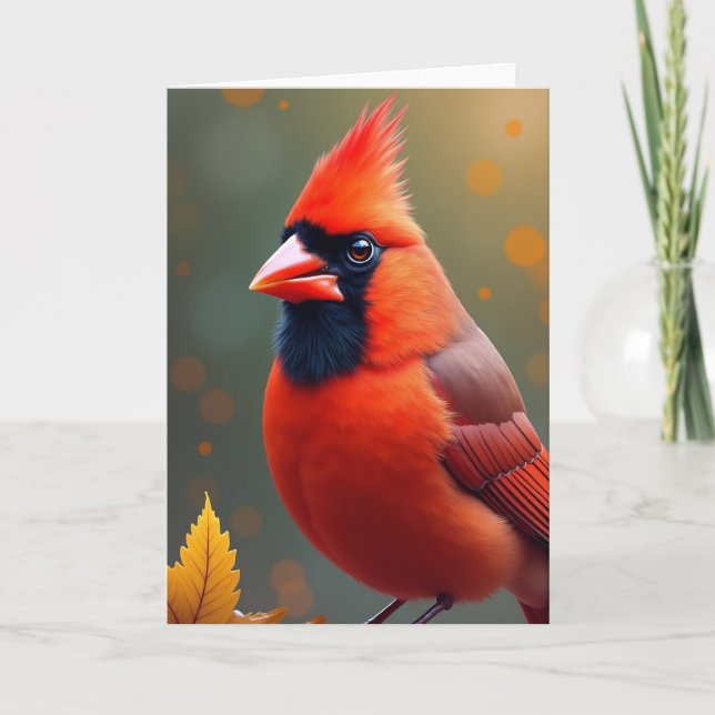 Tarjeta de cumpleaños de ave carmesí (Anverso)