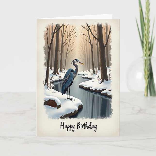Tarjeta de cumpleaños de ave invernal alegre (Anverso)