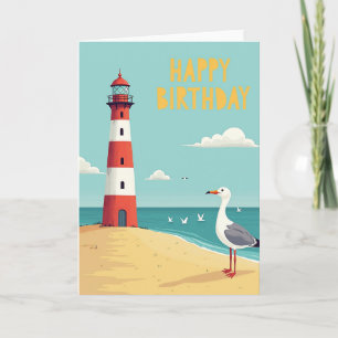 Tarjeta de cumpleaños de ave marina de costa