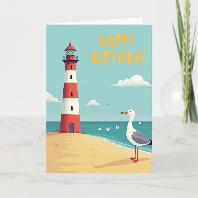 Tarjeta de cumpleaños de ave marina de costa (Anverso)