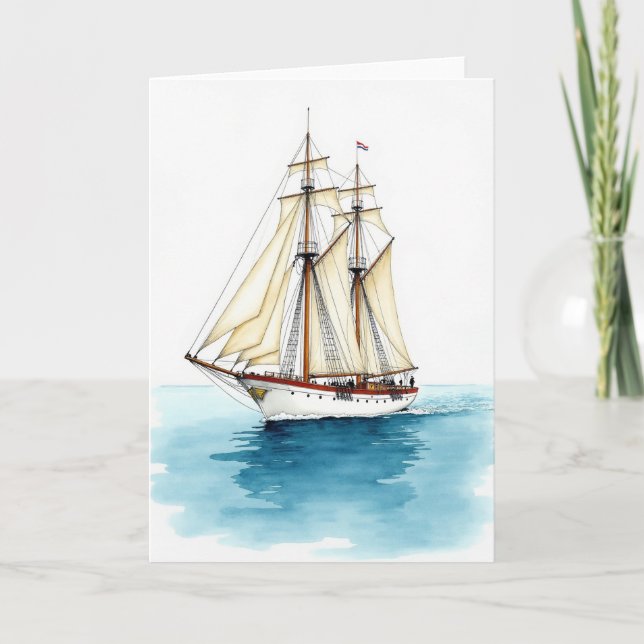 Tarjeta de cumpleaños de aventura con barco a vela (Anverso)