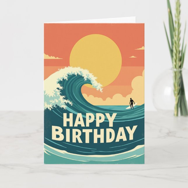 Tarjeta de cumpleaños de aventura de surf (Anverso)