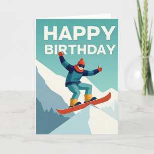 Tarjeta de cumpleaños de aventuras en snowboard