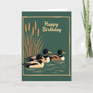 Tarjeta de cumpleaños de aves acuáticas verdes