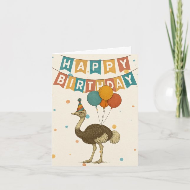 Tarjeta de cumpleaños de avestruz - Animal de Fies (Anverso)