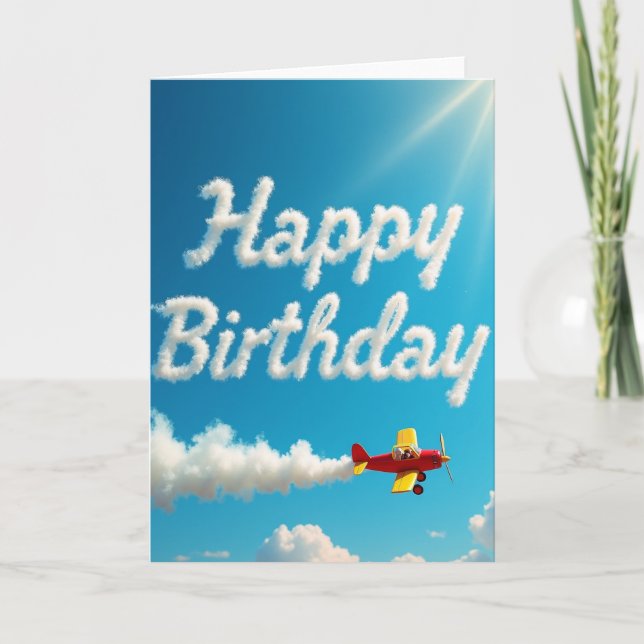 Tarjeta de cumpleaños de avión alegre (Anverso)