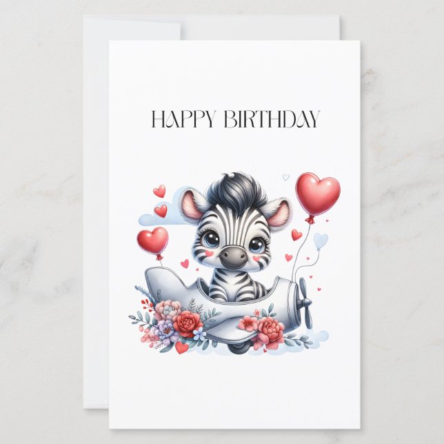 Tarjeta de cumpleaños de avión cebra (Anverso)