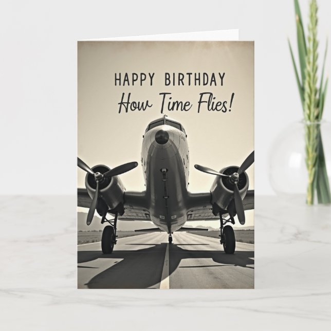 Tarjeta de cumpleaños de avión clásico (Anverso)