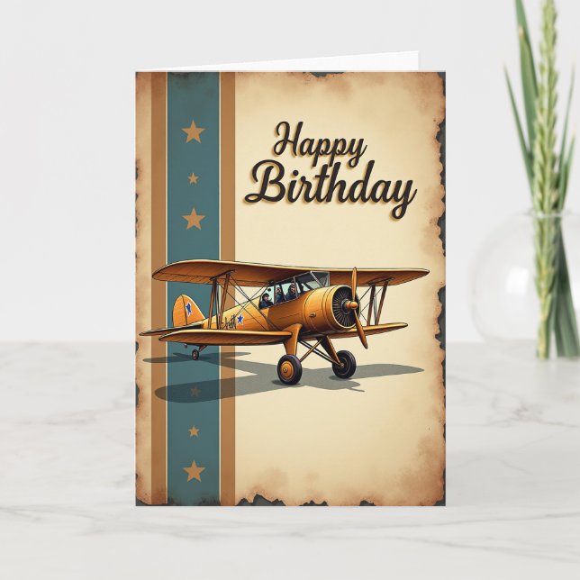 Tarjeta de cumpleaños de avión dorado (Anverso)