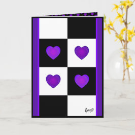 Tarjeta de cumpleaños de B&W Purple Hearts Beating