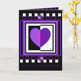 Tarjeta de cumpleaños de B&W Purple Hearts Beating