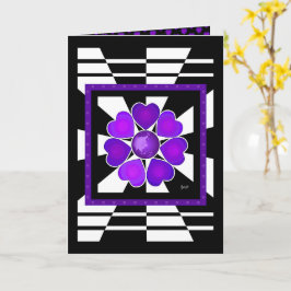 Tarjeta de cumpleaños de B&W Purple Hearts Beating