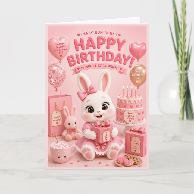 Tarjeta de cumpleaños de Baby Bun Buns para niñas  (Anverso)