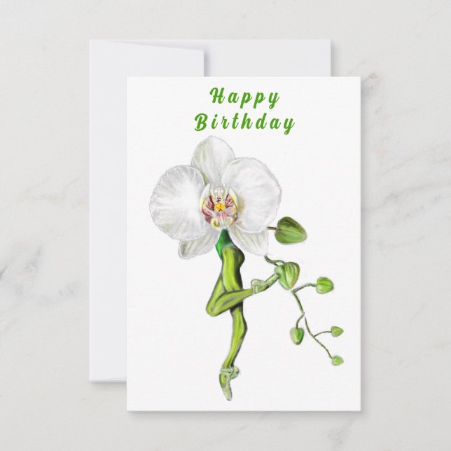 Tarjeta de cumpleaños de bailarín de ballet orquíd (Anverso)