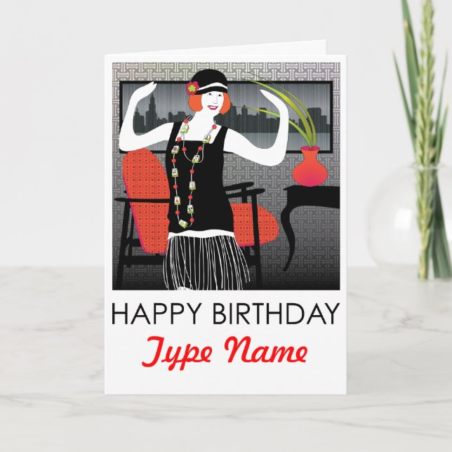 Tarjeta de cumpleaños de bailarina Mah Jongg Flapp (Anverso)