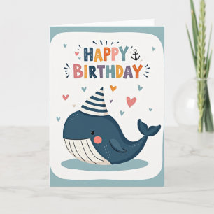 Tarjeta de cumpleaños de ballena alegre