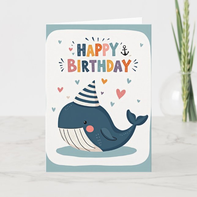 Tarjeta de cumpleaños de ballena alegre (Anverso)