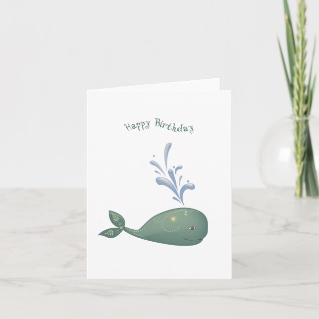Tarjeta de cumpleaños de ballena de arte popular (Anverso)