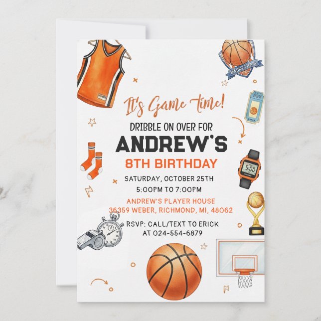 Tarjeta de cumpleaños de baloncesto personalizada  (Anverso)