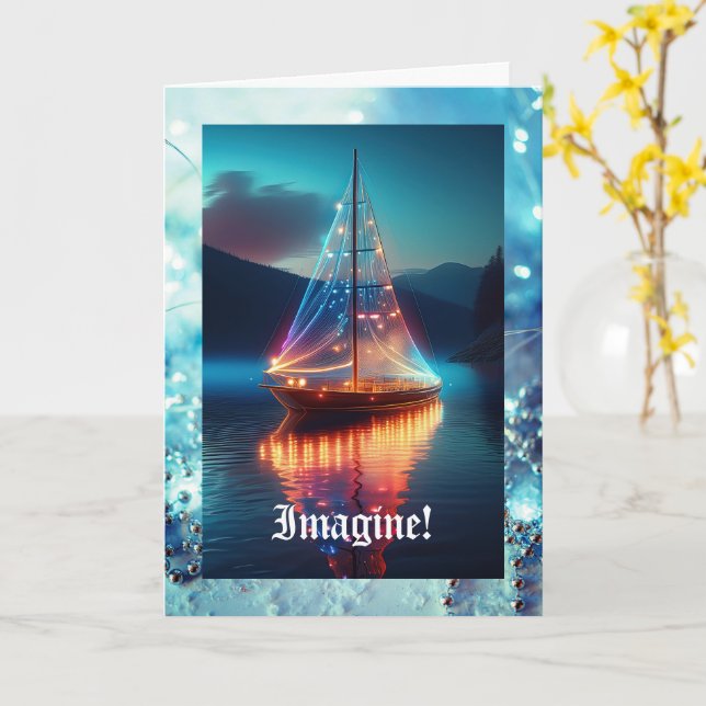 Tarjeta de cumpleaños de barco de vela de vidrio (flor amarilla)