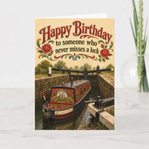 Tarjeta de cumpleaños de barco estrecho en esclusa