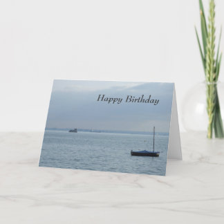 Tarjeta de cumpleaños de barco y puerto