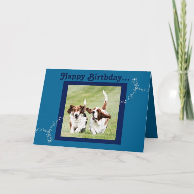 Tarjeta de cumpleaños de Basset Hound, fácil y div (Anverso)
