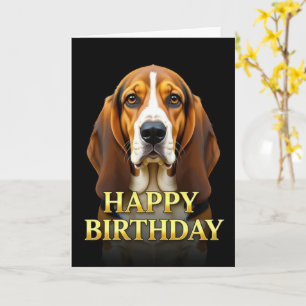 TARJETA DE CUMPLEAÑOS DE BASSSET HOUND CON PRIMER