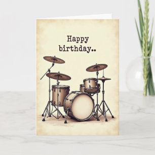 Tarjeta de cumpleaños de batería vintage