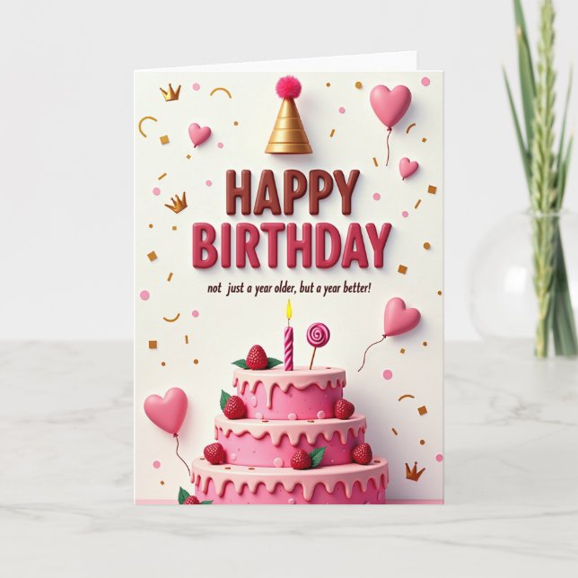 Tarjeta de cumpleaños de baya rosa (Anverso)