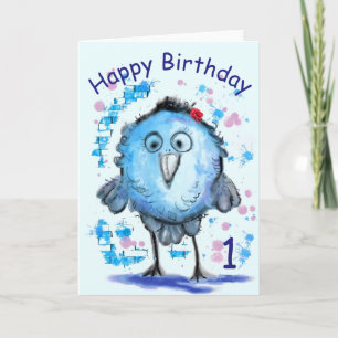 Tarjeta de cumpleaños de bebé 1er Pájaro divertido