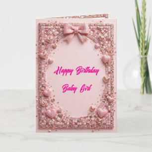 Tarjeta de cumpleaños de bebé niña rosa - Mosaico