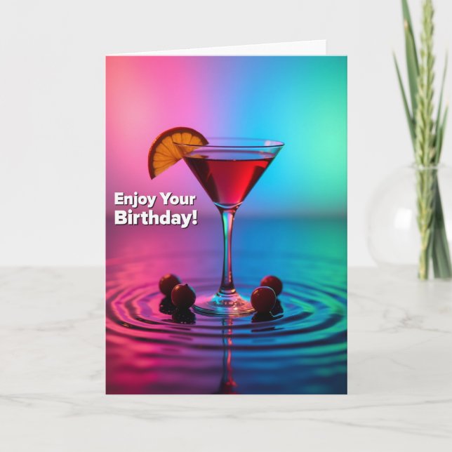 Tarjeta de cumpleaños de bebida de neón (Anverso)