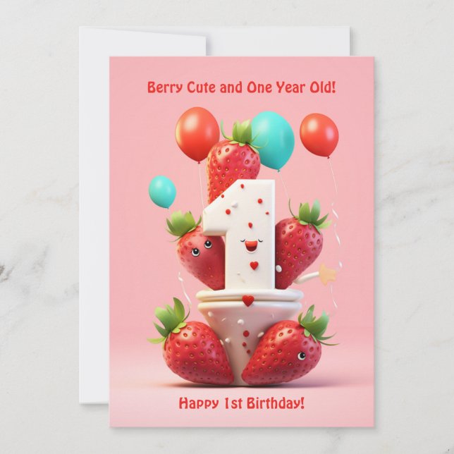 Tarjeta de cumpleaños de Berry Cute 1º aniversario (Anverso)
