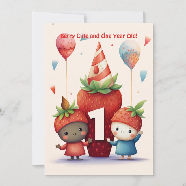 Tarjeta de cumpleaños de Berry Cute 1º aniversario (Anverso)