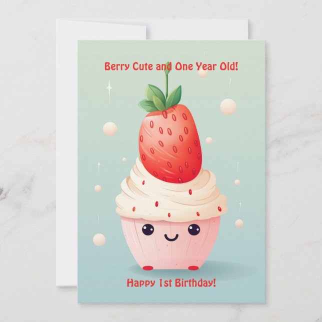 Tarjeta de cumpleaños de Berry Cute 1º aniversario (Anverso)