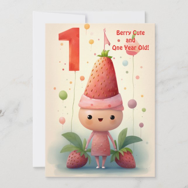 Tarjeta de cumpleaños de Berry Cute 1º aniversario (Anverso)