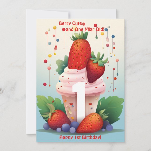 Tarjeta de cumpleaños de Berry Cute 1º aniversario (Anverso)