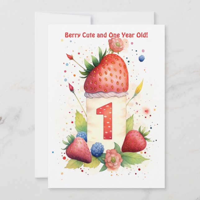 Tarjeta de cumpleaños de Berry Cute 1º aniversario (Anverso)