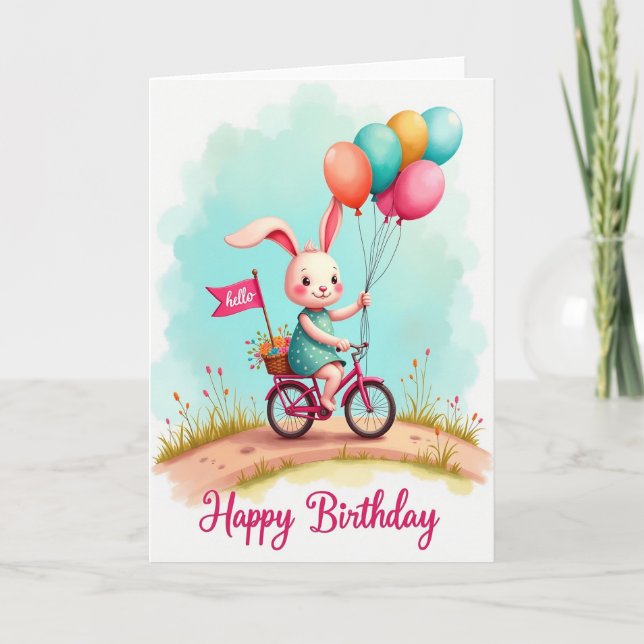 Tarjeta de cumpleaños de bicicleta caprichosa (Anverso)