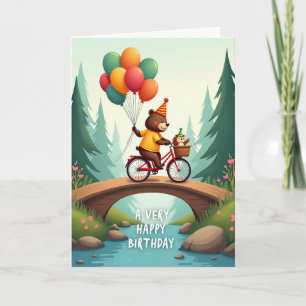 Tarjeta de cumpleaños de bicicleta de oso alegre