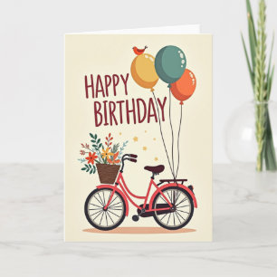 Tarjeta de cumpleaños de bicicleta en cesta