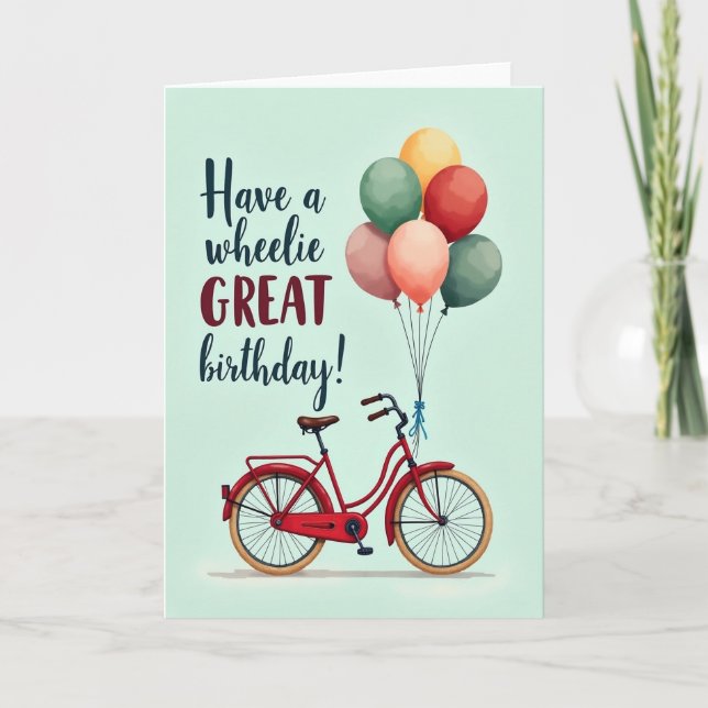 Tarjeta de cumpleaños de bicicleta roja alegre (Anverso)
