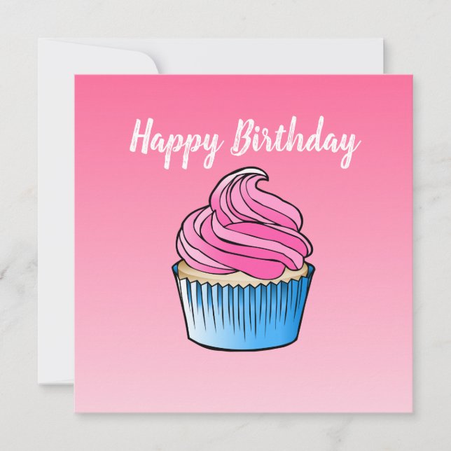 Tarjeta de cumpleaños de bienvenida plana con tort (Anverso)