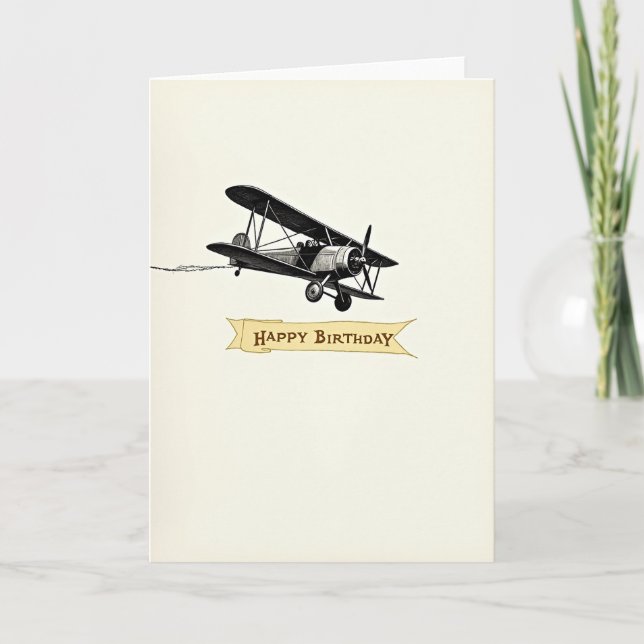 Tarjeta de cumpleaños de biplano alegre (Anverso)