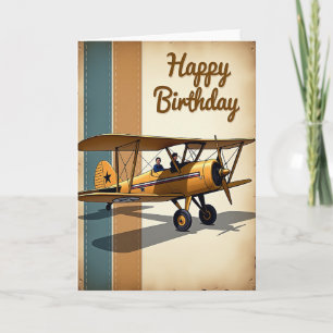 Tarjeta de cumpleaños de biplano retro